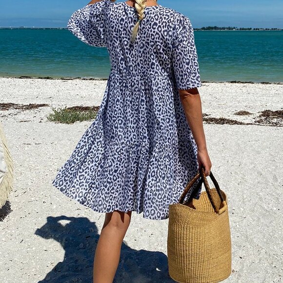 Emerson Fry ISLA MINI DRESS CHARCOAL LEOPARD ORGANIC COTTON size M/L Grey White - Picture 6 of 17